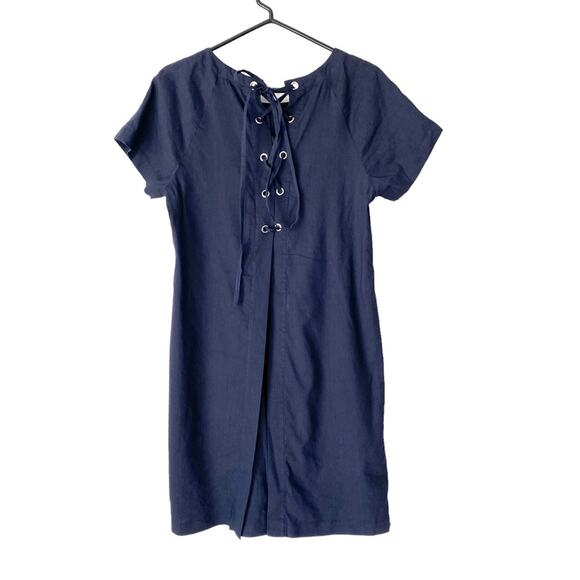 Theory Spring Navy Caliver Linen Blend Blue Lace Back Dress size 8 - Picture 5 of 9